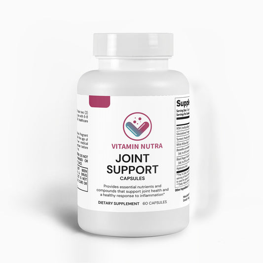 Joint Support formula with Glucosamine, MSM, Turmeric, Boswellia for natural joint health.