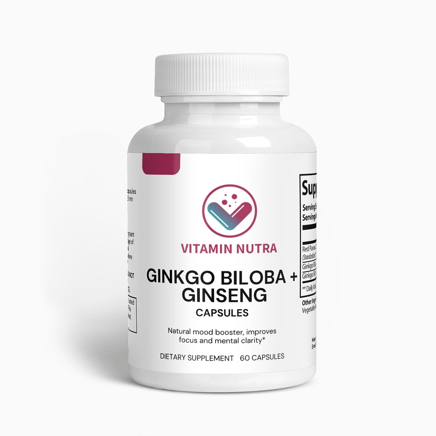 Ginkgo Biloba leaf and Red Asian Ginseng for natural cognitive support.