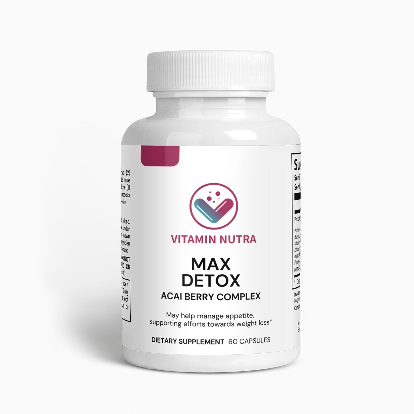 Daily dose of Max Detox capsules: A blend of natural cleansing herbs.