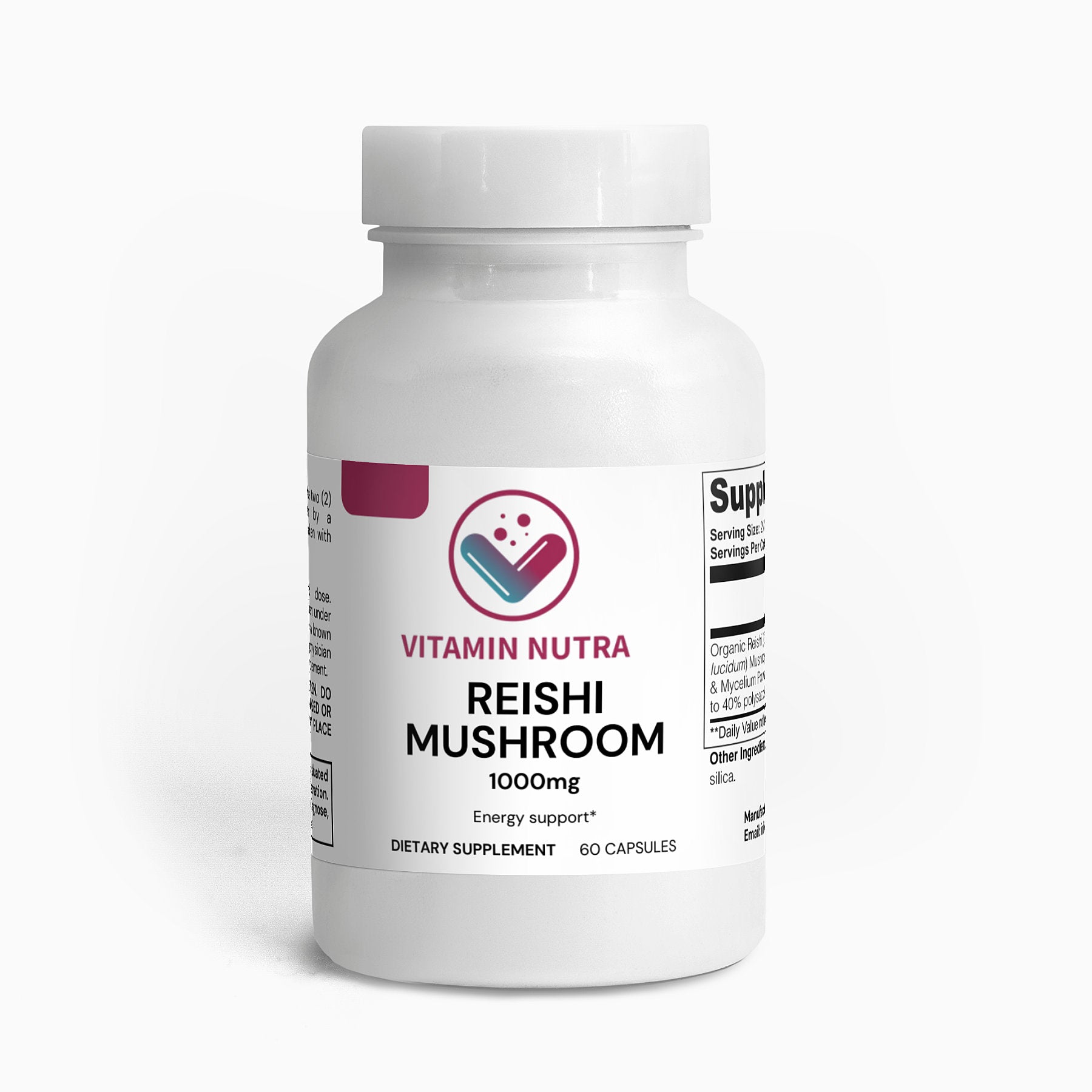 Daily Reishi Mushroom capsules for stress management, cognitive function, and immune system support.