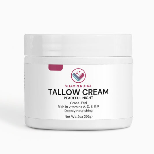 Woman applying Tallow Cream Peaceful Night for deep facial hydration.