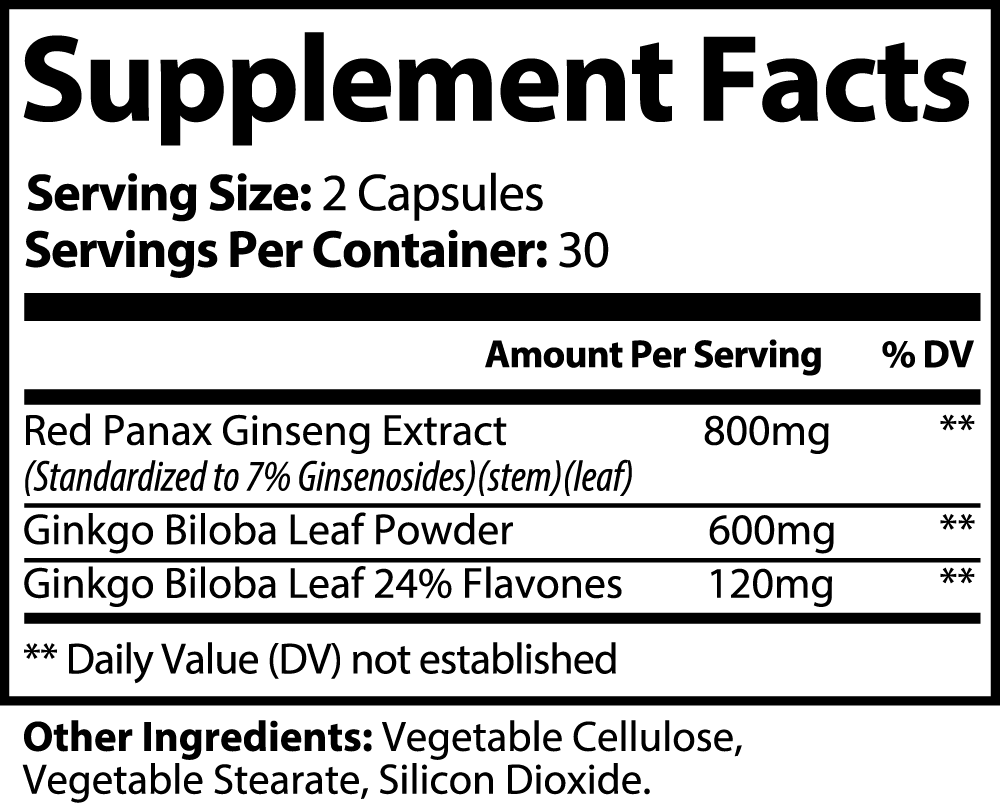 Ginkgo Biloba + Ginseng as part of a healthy lifestyle for brain and immune support.