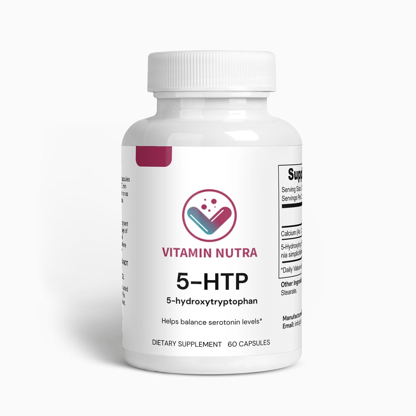 5-HTP Supplement Bottle with Green Leaf