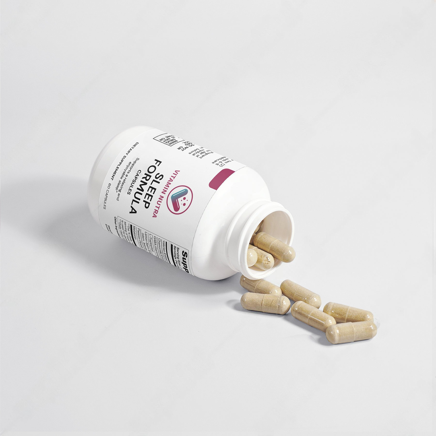  Sleep Formula capsules containing Melatonin, Valerian Root, Chamomile, and other natural sleep-supportive nutrients.