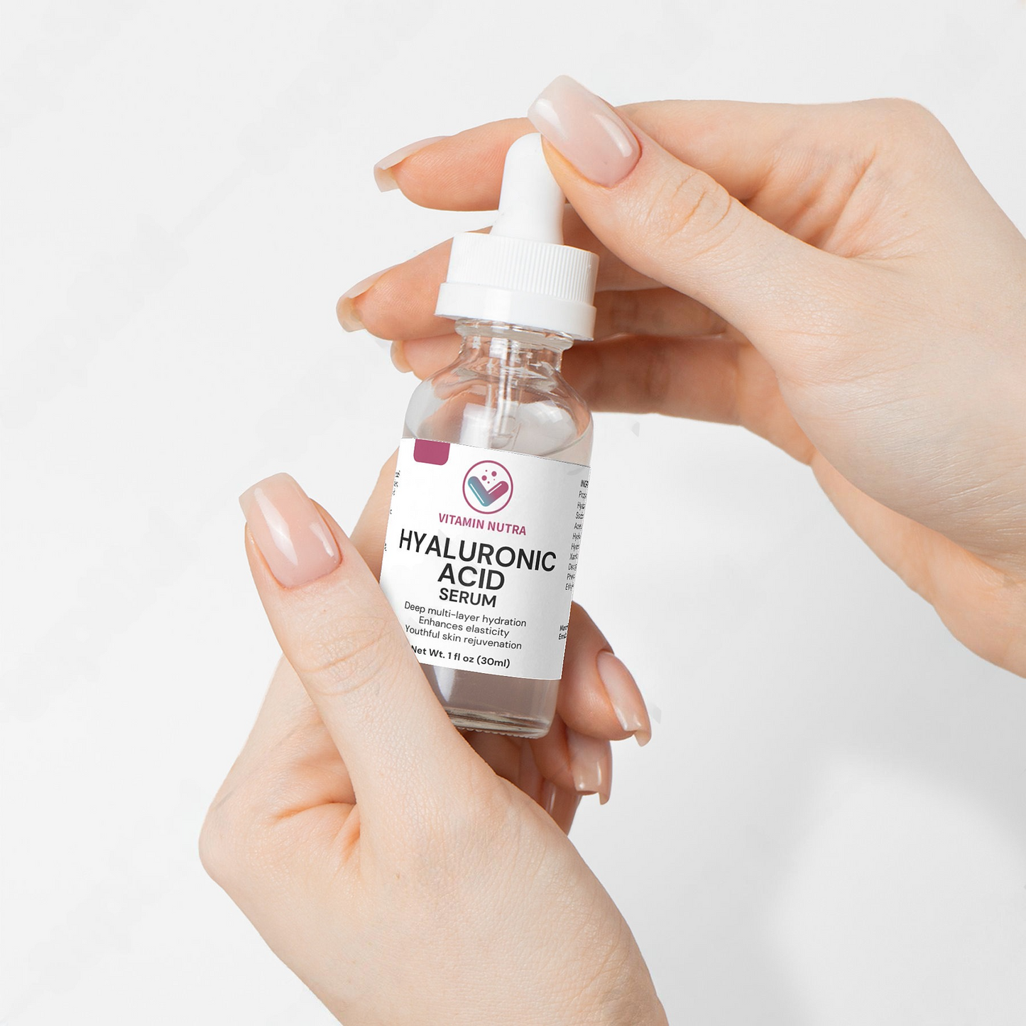 Multiple types of hyaluronic acid used in the Multi-Layer Hyaluronic Acid Serum.