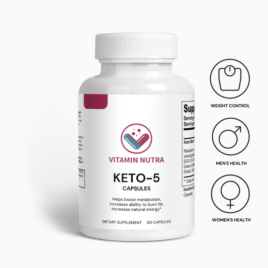 Keto-5 bottle with a sleek design for weight loss and fat burning.