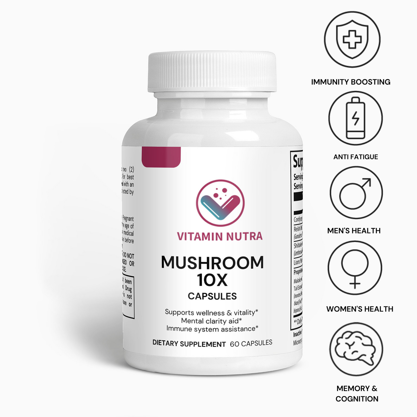  Mushroom Complex 10X: Supports cognitive function, focus, and mental clarity.