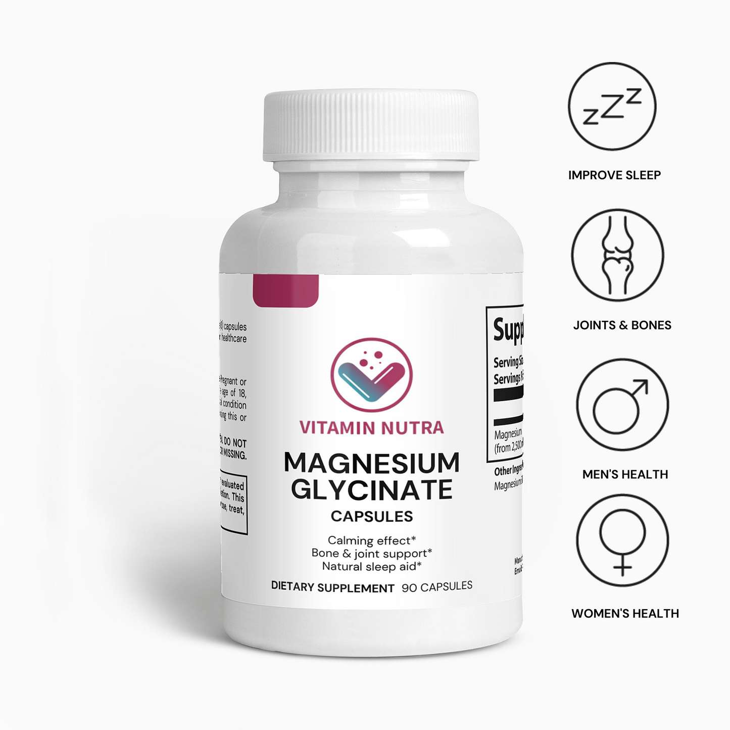 Magnesium Glycinate: Supports relaxation, sleep, and overall well-being.