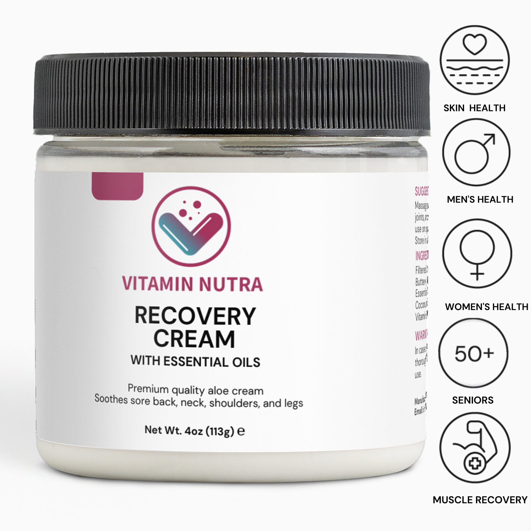 Recovery Cream container with clean design