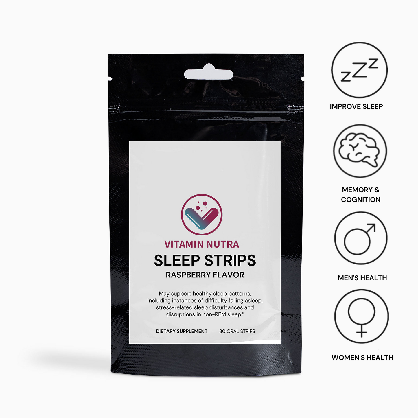 Sleep Strips dissolving on tongueSleep Strips: Natural sleep aid for restful nights and improved sleep quality.