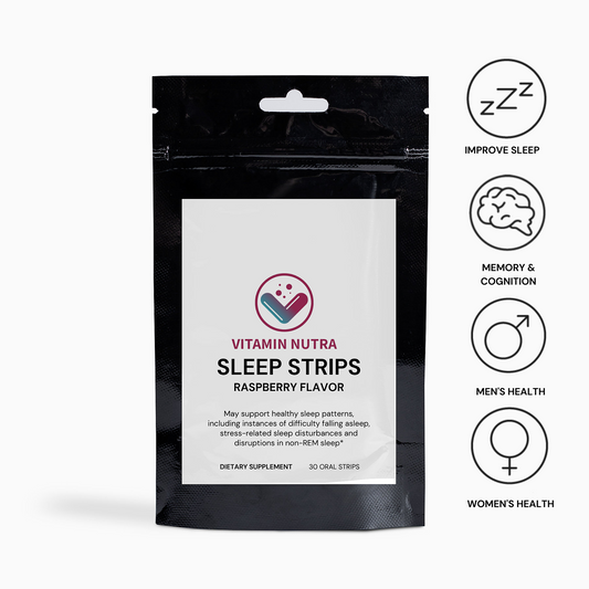 Sleep Strips dissolving on tongueSleep Strips: Natural sleep aid for restful nights and improved sleep quality.