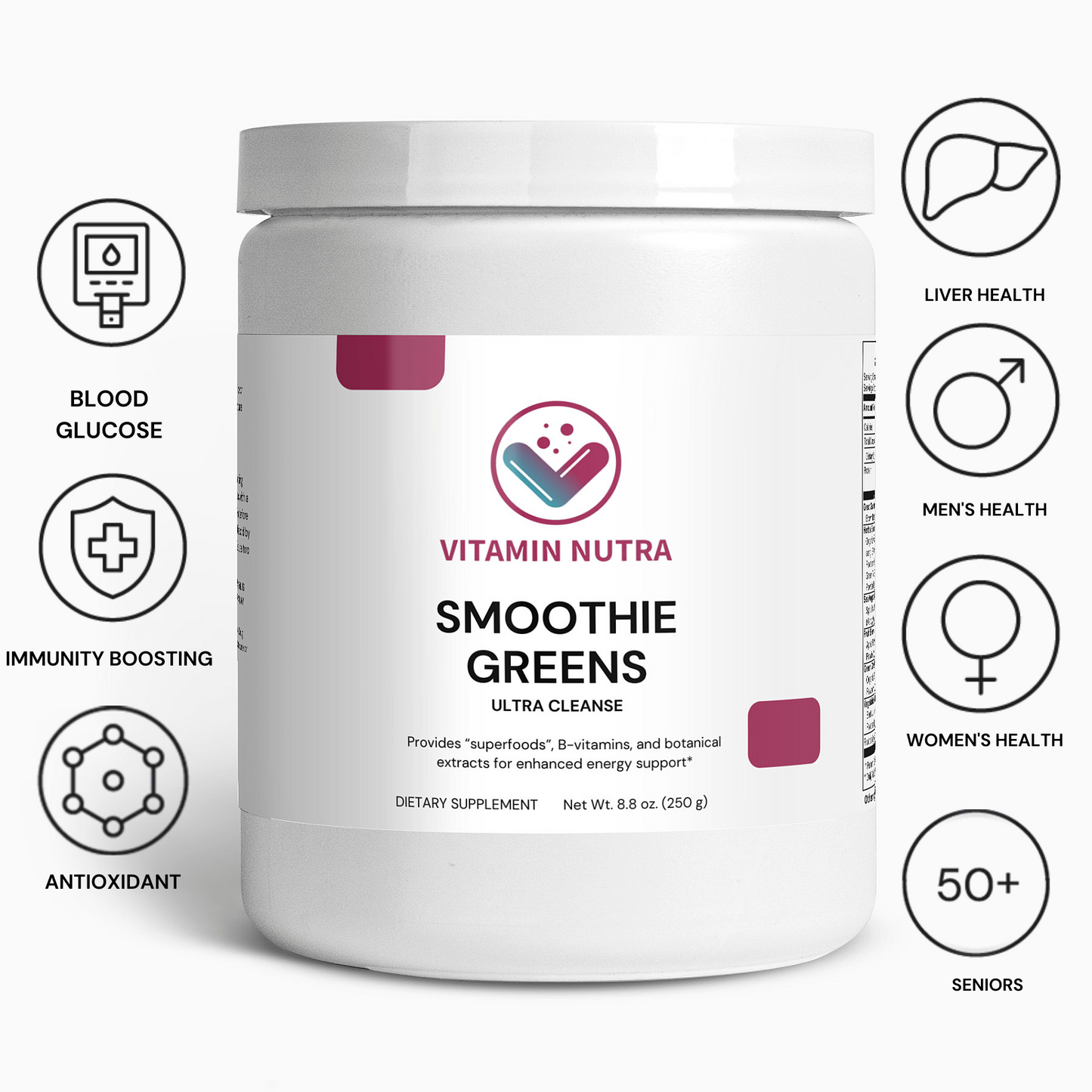 Ultra Cleanse Smoothie Greens: Superfood blend for natural energy, overall health, and well-being.