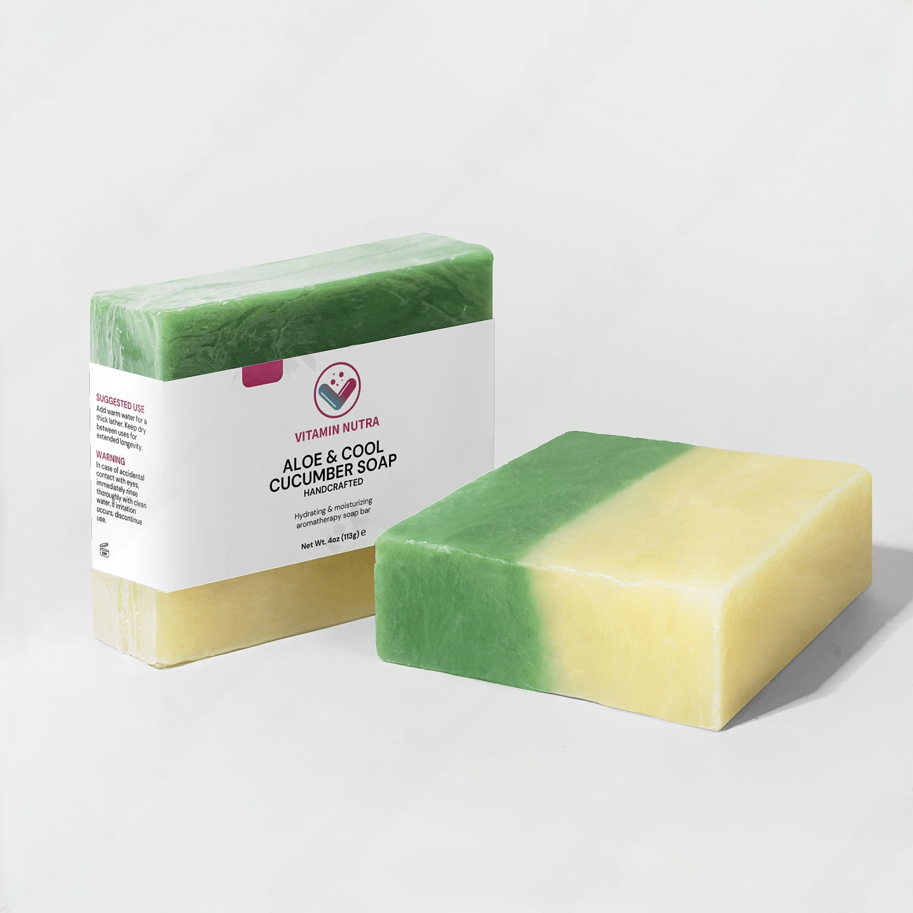 Aloe & Cool Cucumber Soap with key ingredients: aloe vera for hydration and cucumber for a cooling effect.