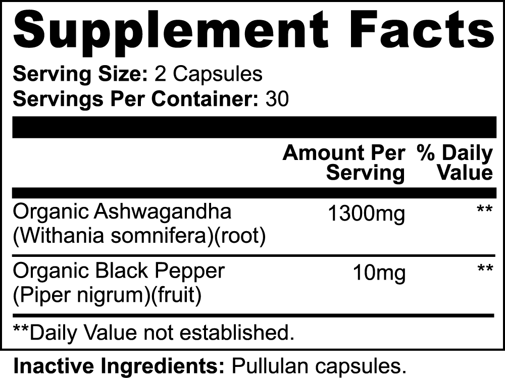 Ashwagandha Supplement: May support natural energy levels and a positive mood with consistent use.