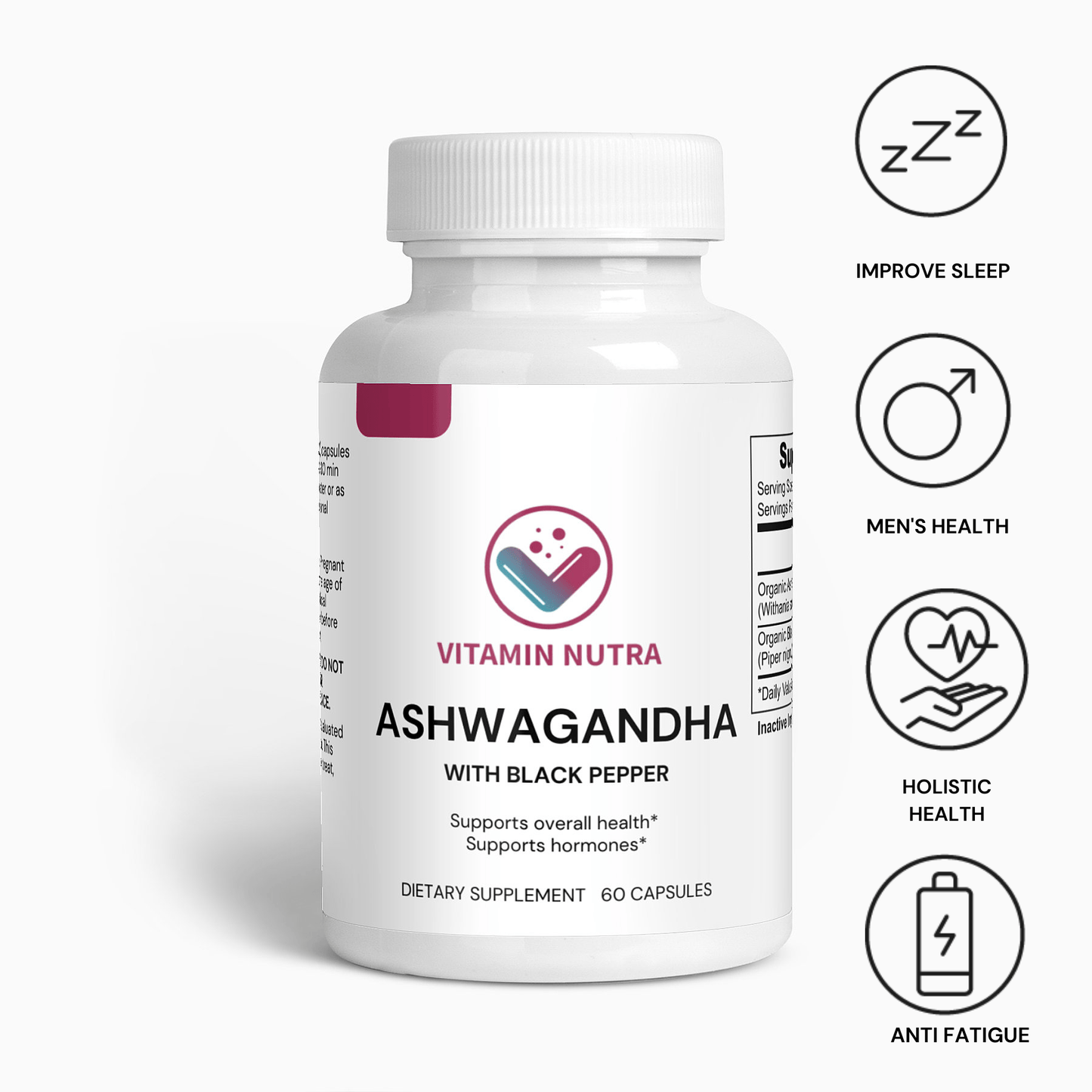 Ashwagandha Supplement: Manage stress, improve sleep, promote overall well-being.