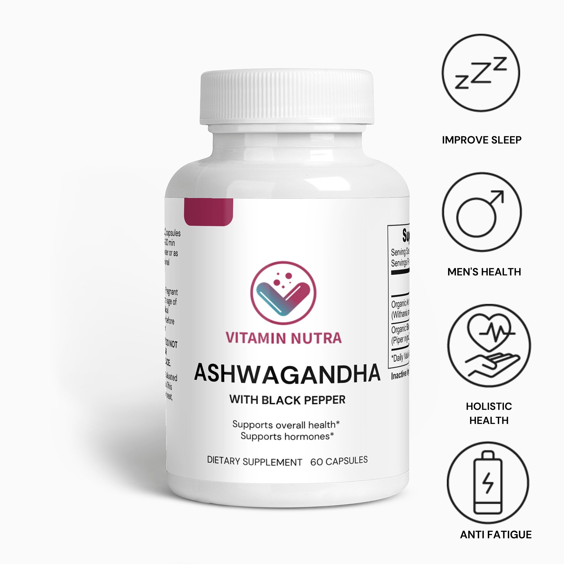 Ashwagandha Supplement: Manage stress, improve sleep, promote overall well-being.