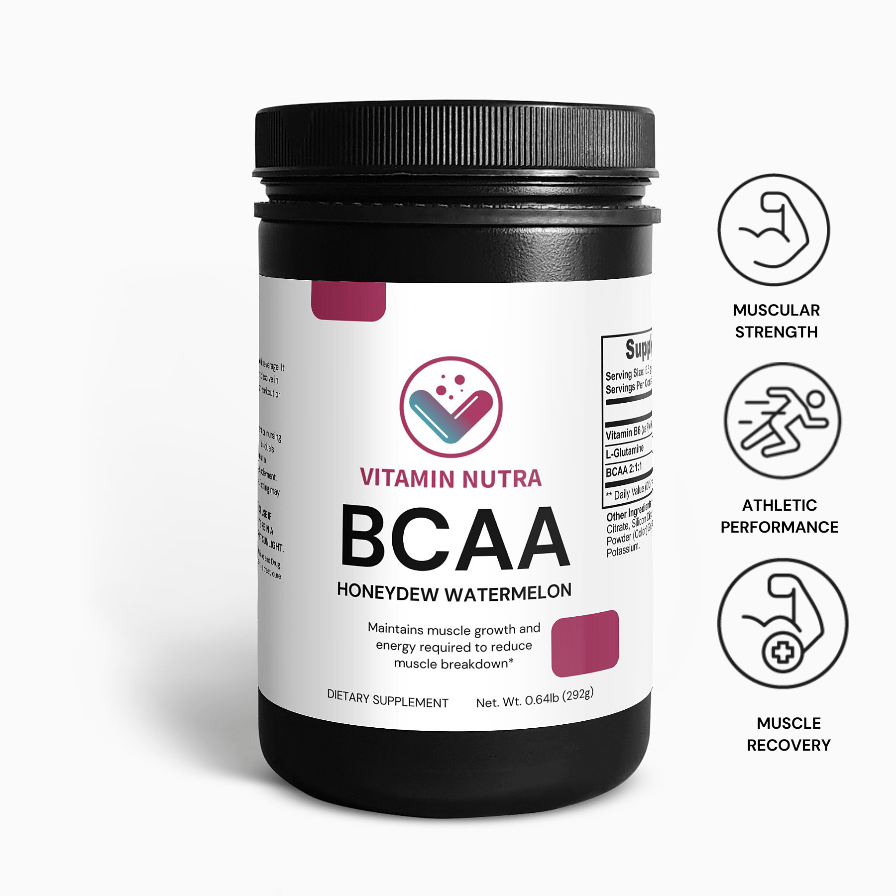 BCAA Post Workout Powder container in Honeydew/Watermelon flavor