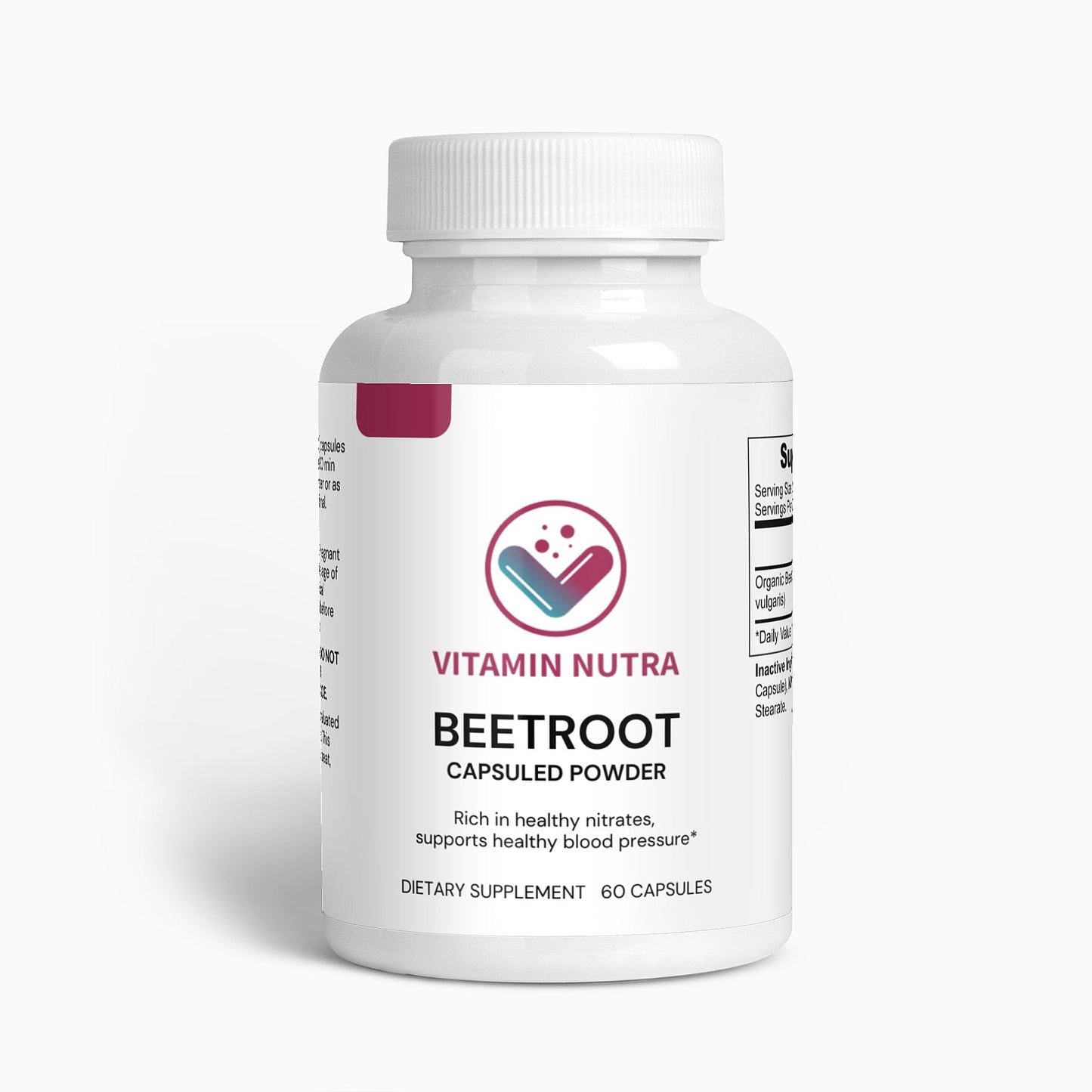 Beetroot Capsules: Daily dose of organic beetroot powder for a concentrated source of nutrients.